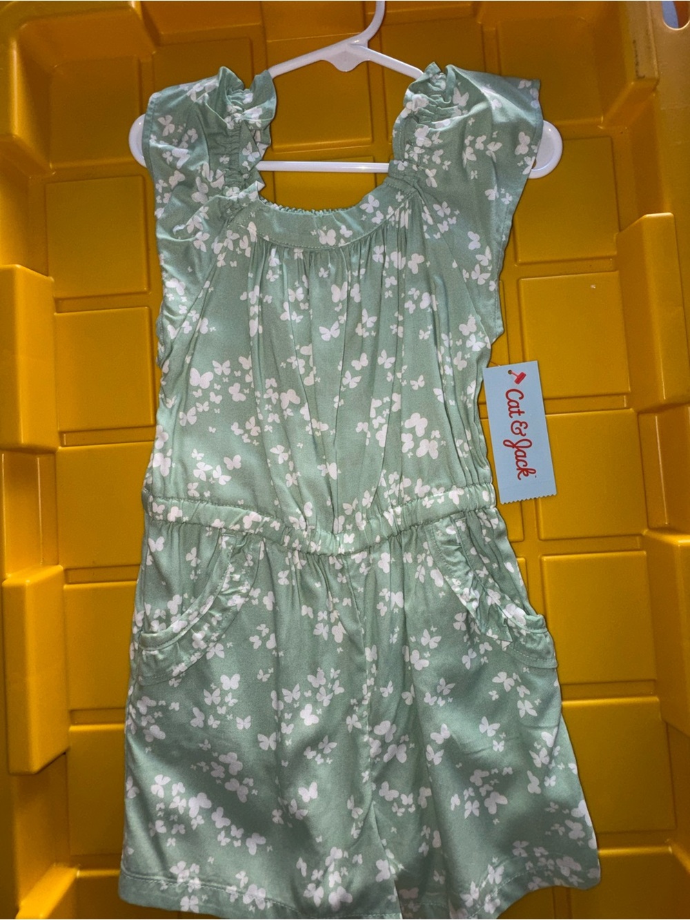 Cat & Jack Mint Green Floral Ruffle Sleeve Romper